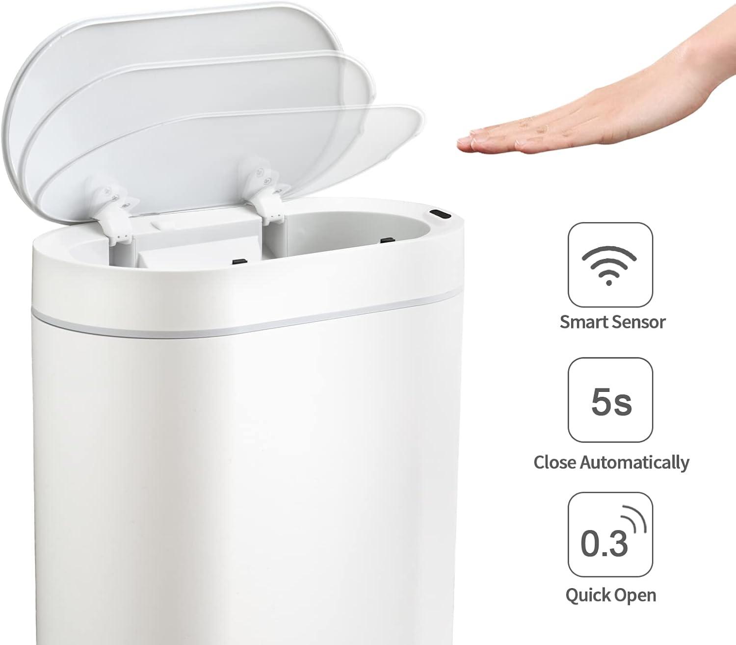 White Plastic Touchless Motion Sensor Trash Can with Lid