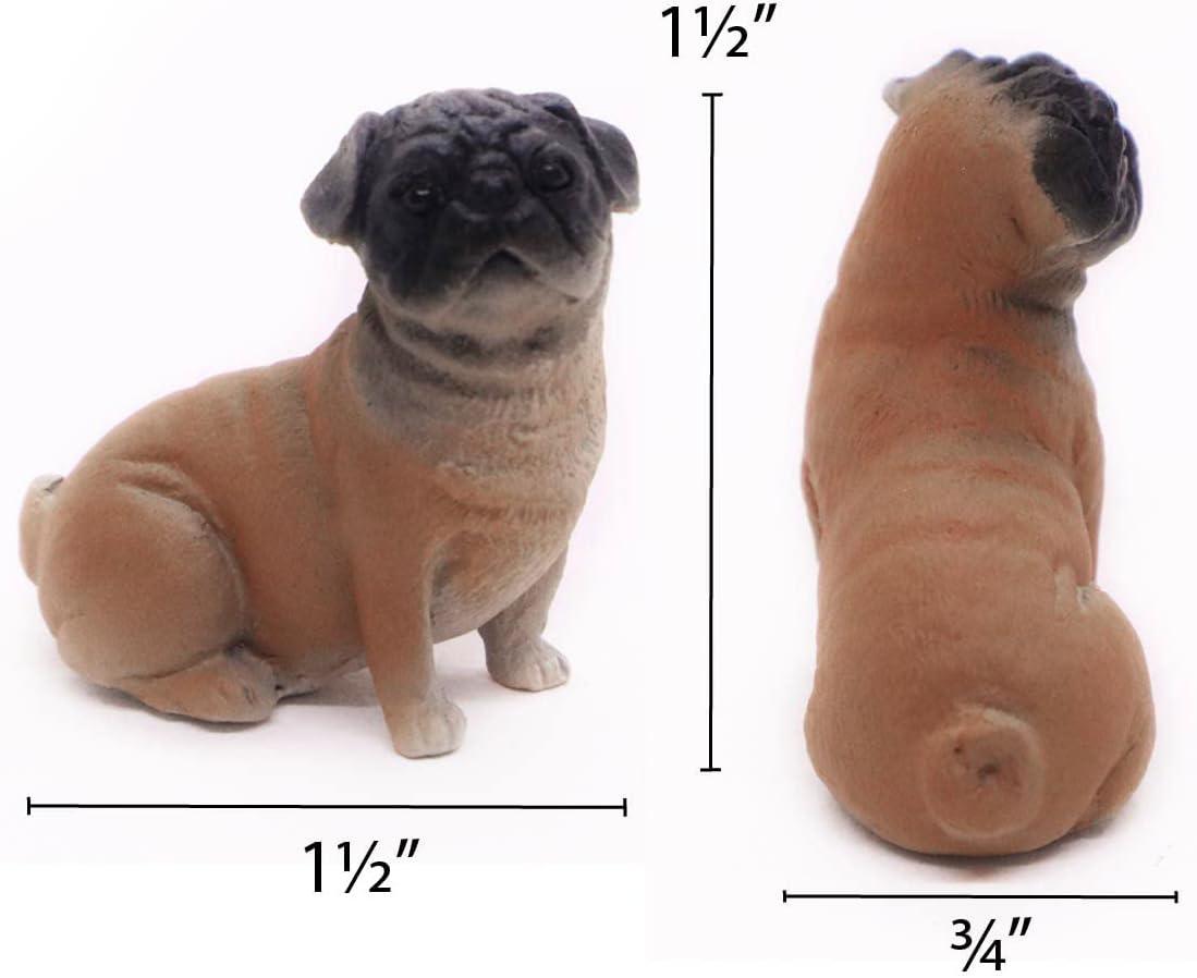1" Tall Miniature Brown Pug Figurine Realistic Collectibles Resin Dog Statue Hand Painted Polyresin Figure Decor