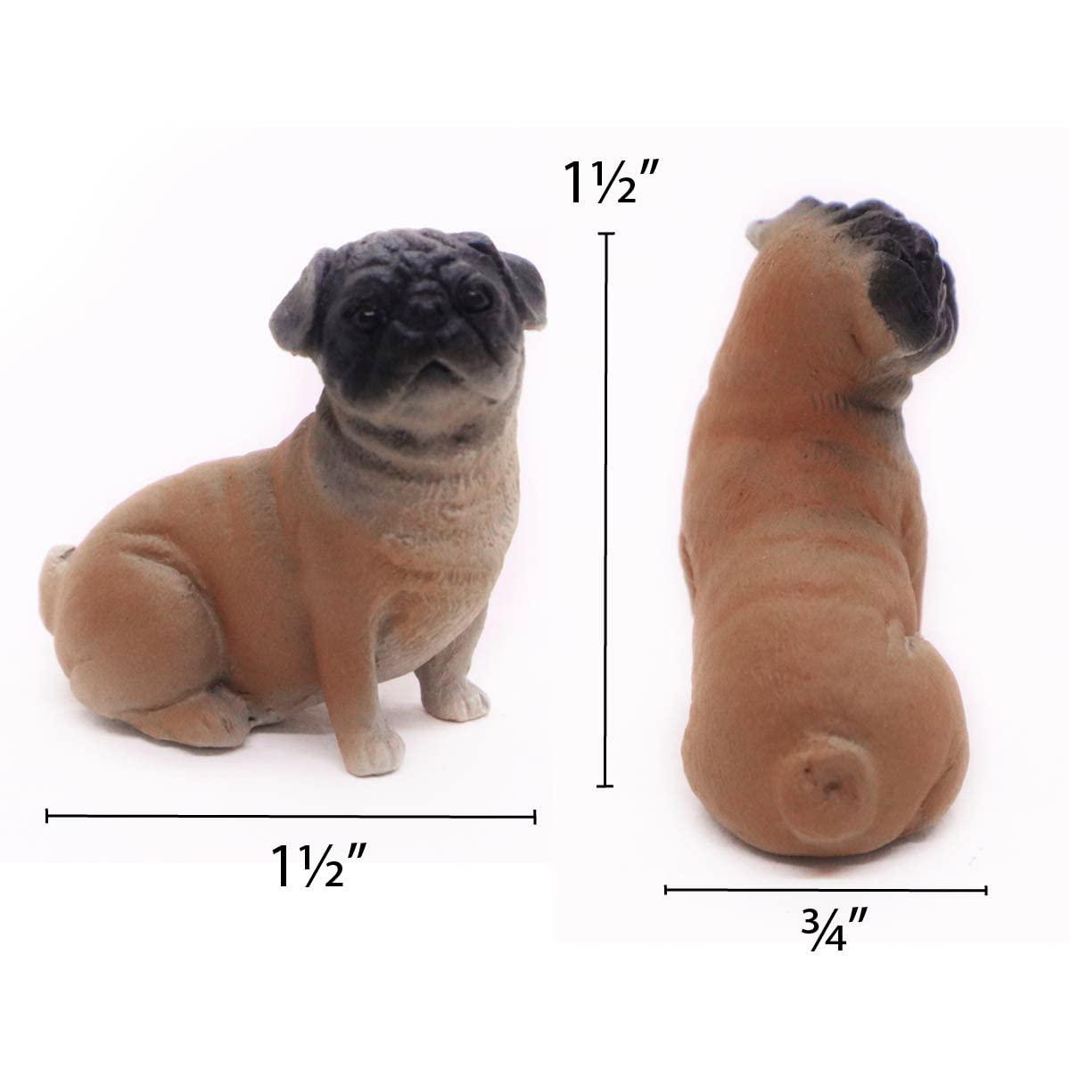 1" Tall Miniature Brown Pug Figurine Realistic Collectibles Resin Dog Statue Hand Painted Polyresin Figure Decor