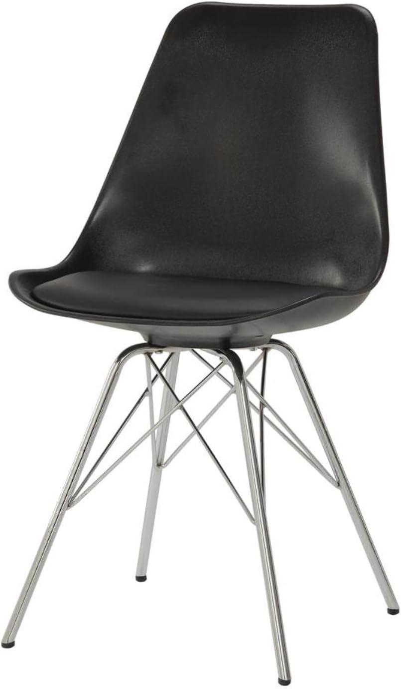 Contemporary Black Metal Side Chair with Chrome Finish and Padded Seat