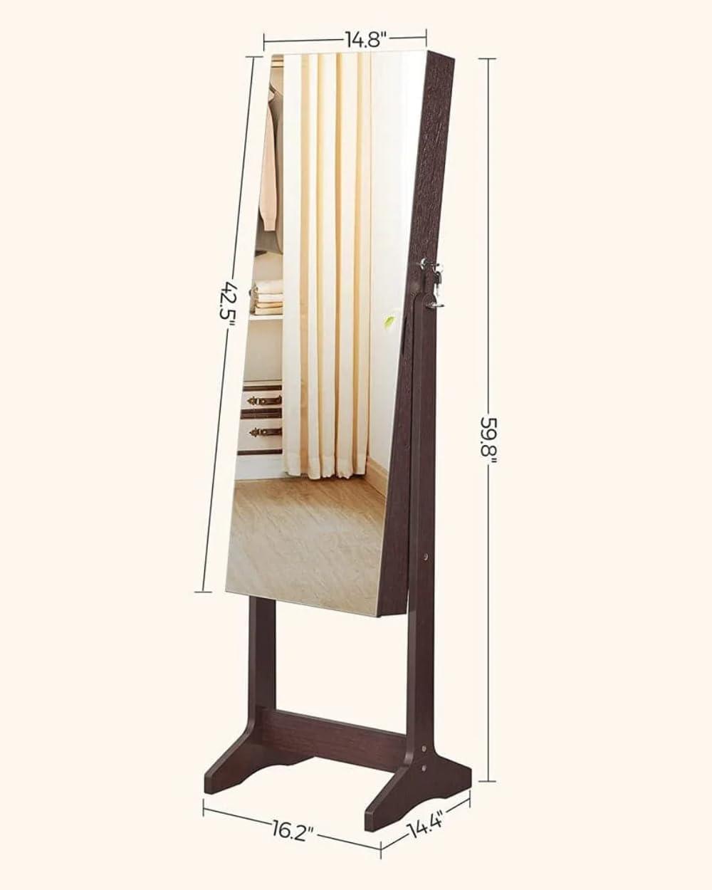 Freestanding Jewelry Cabinet Armoire Organizer with Bevel Edge Mirror