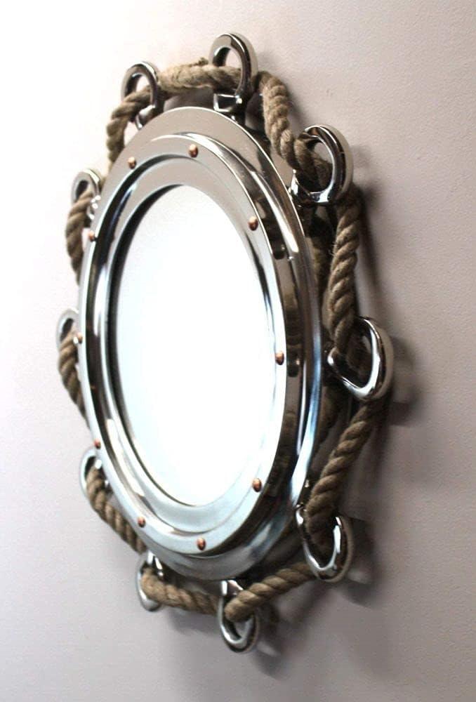 NauticalMart big silver finish porthole with rope o home decor