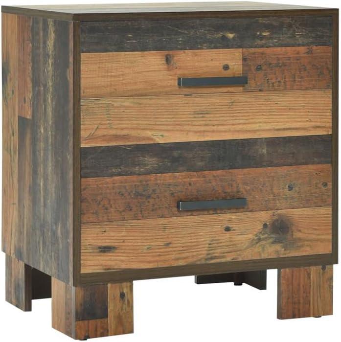 Rustic Pine and Gray 2-Drawer Nightstand with Dark Bronze Hardware