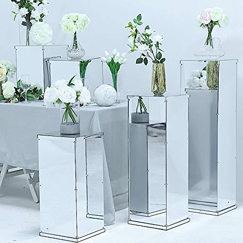 BalsaCircle 5 Silver Mirror Display Boxes Centerpieces Columns Pedestal Riser Party Wedding Decorations