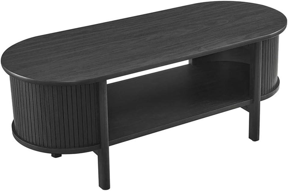 Cadence Black Oval Wood Coffee Table with Storage