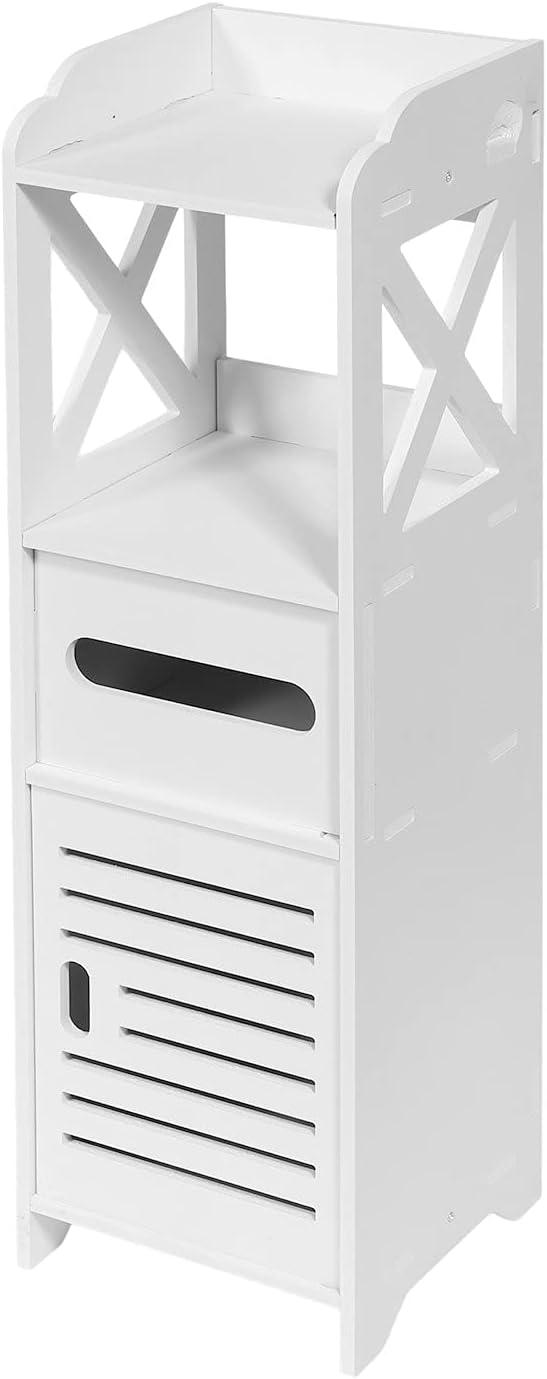 Bathroom Storage Cabinet Tower - Freestanding Shelf Unit with Tissue H