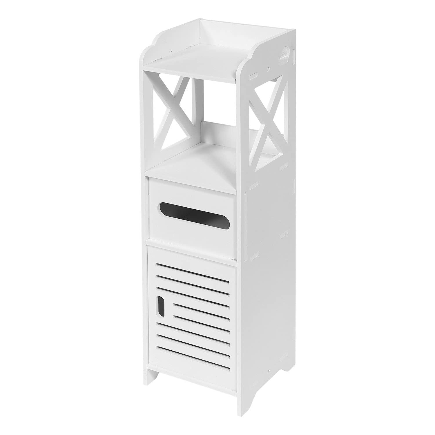 Bathroom Storage Cabinet Tower - Freestanding Shelf Unit with Tissue H