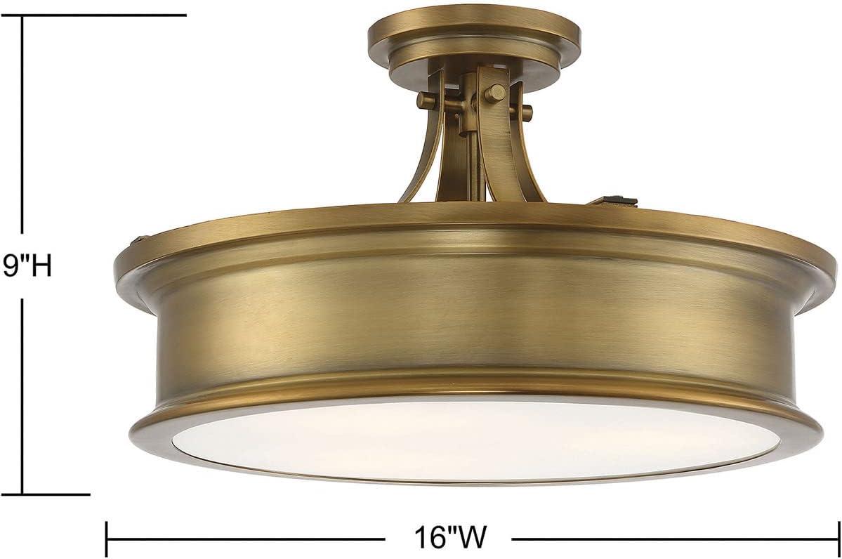 Watkins Warm Brass 16" Wide Art Deco-Inspired Semi-Flush Mount with Opal Glass Shade