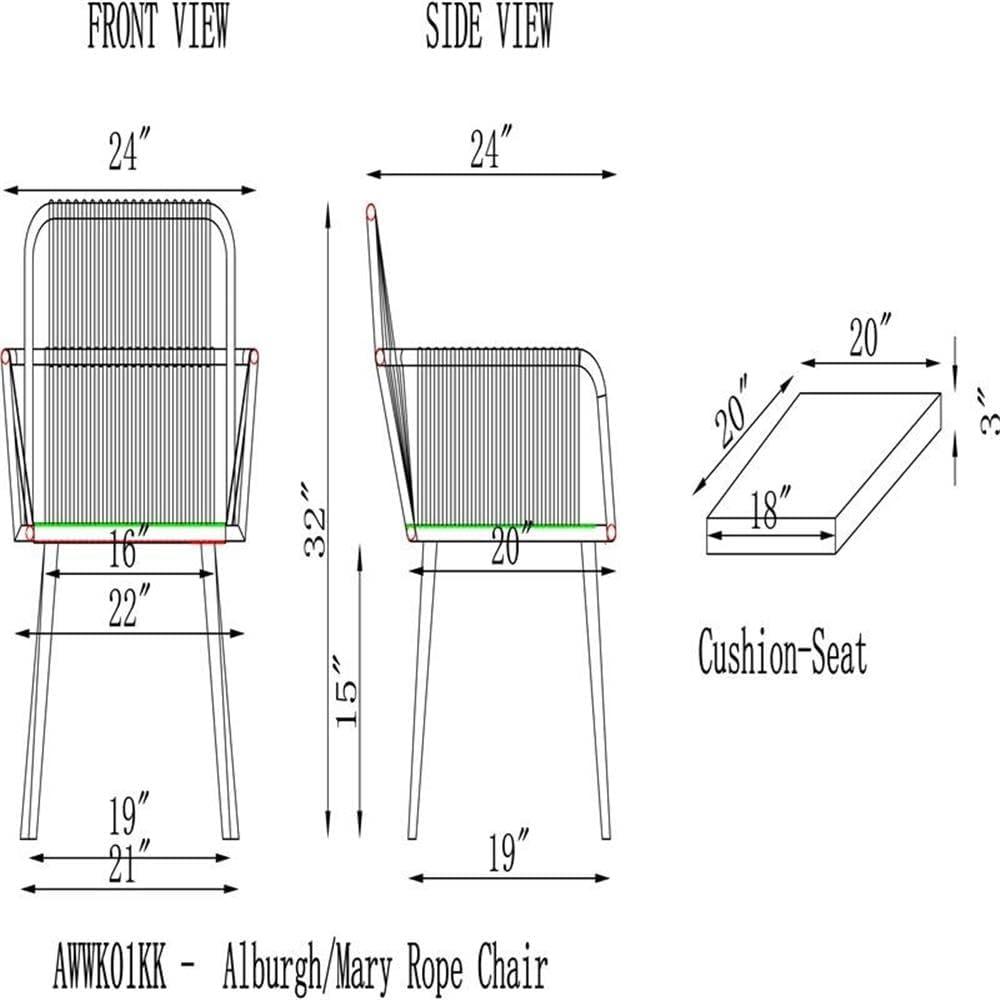 Alaterre Alburgh Outdoor Dining Chair - Aluminum Set of 2 - with Cushion - Black and Gray