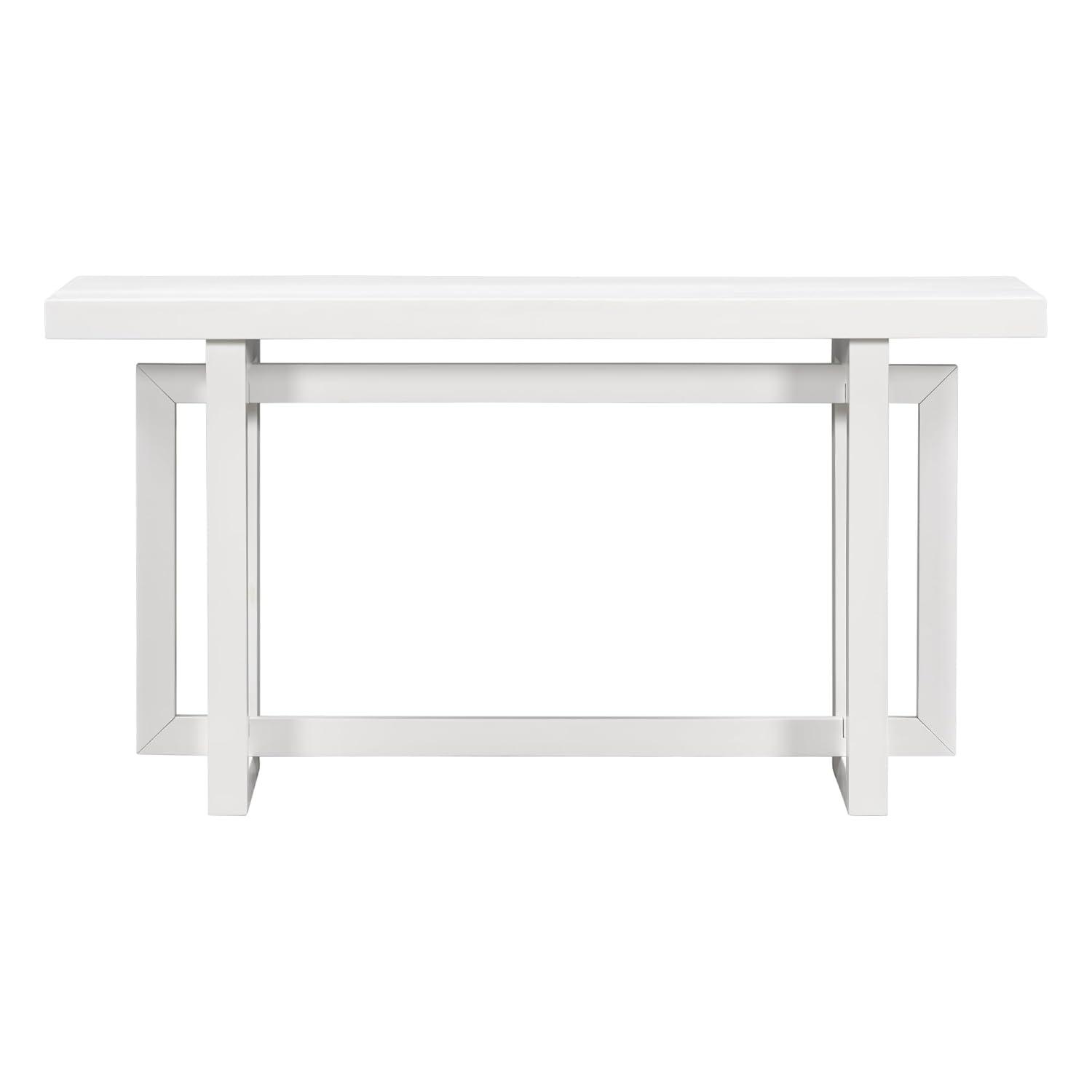 Contemporary Console Table with Industrial-Inspired Concrete Wood Top, Wood Legs, Extra Long Entryway Table for Entryway, Hallway, Living Room, Foyer, Corridor (White-0J)