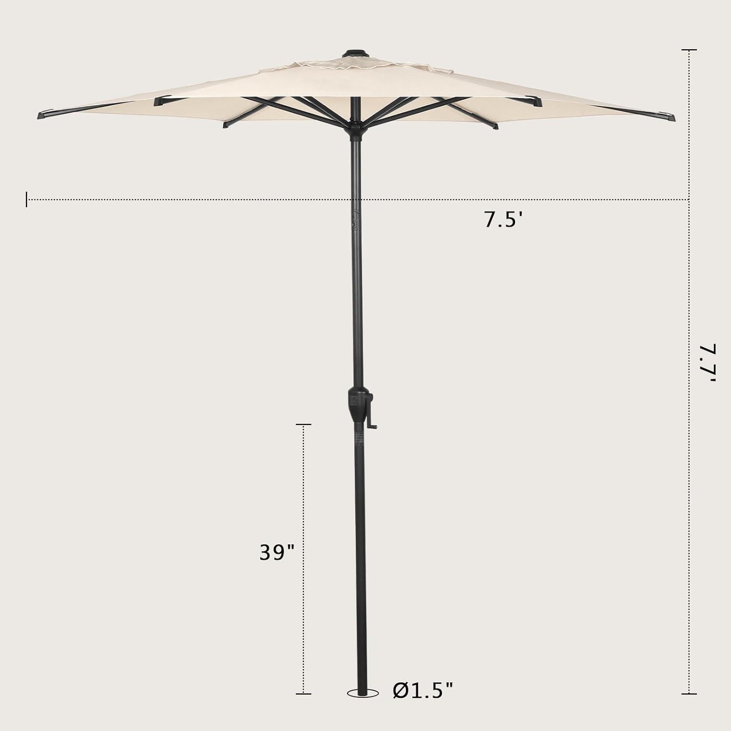 Abba Patio 7.5ft Outdoor Patio Umbrella w/ Push Button Tilt and Crank, 6 Ribs-Beige