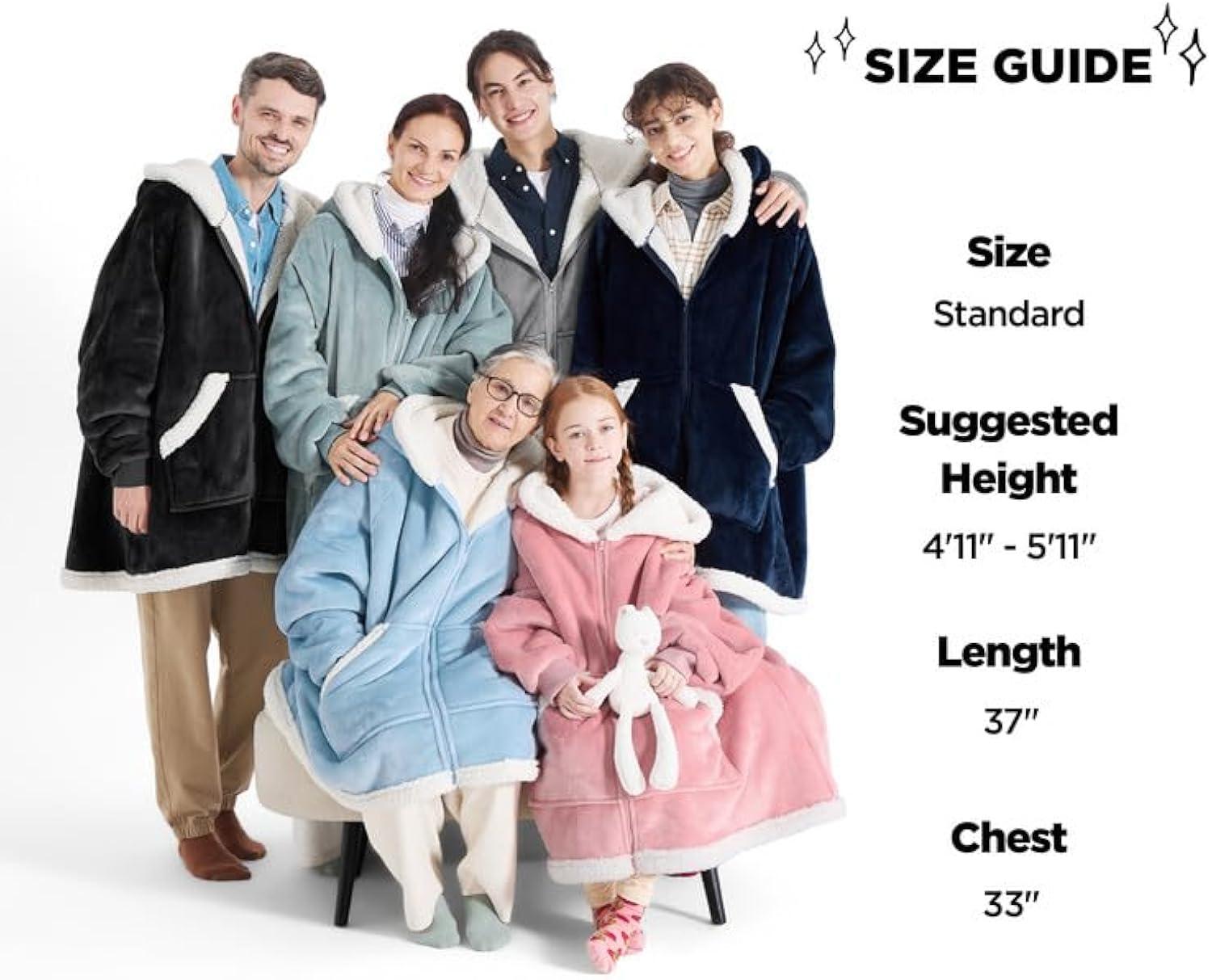 Bedsure Blanket Hoodie, Wearable Blanket for Adults & Kids as Gifts for Women Men, Birthday Gifts for Women Mom Girl Sherpa Oversized Hoodie, Black, Standard