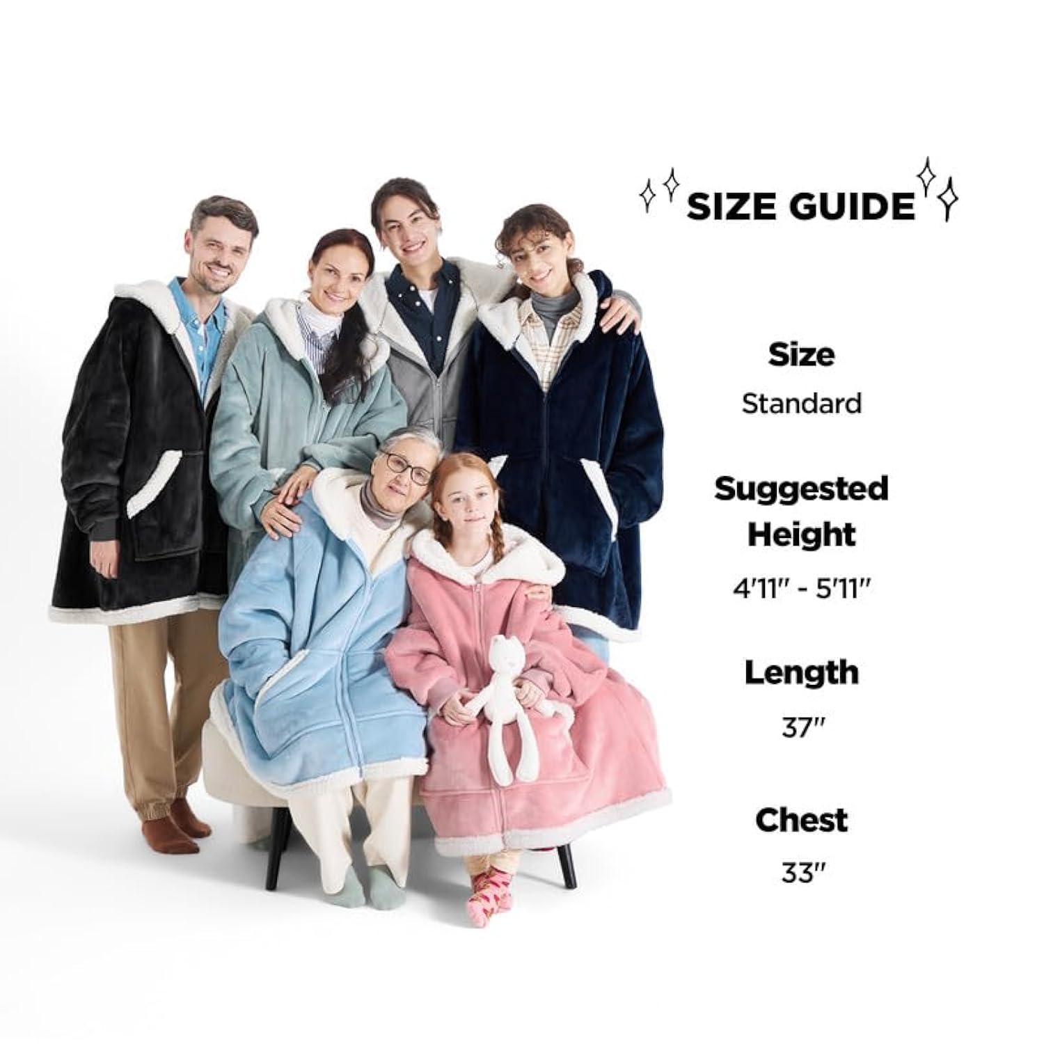 Bedsure Blanket Hoodie, Wearable Blanket for Adults & Kids as Gifts for Women Men, Birthday Gifts for Women Mom Girl Sherpa Oversized Hoodie, Black, Standard