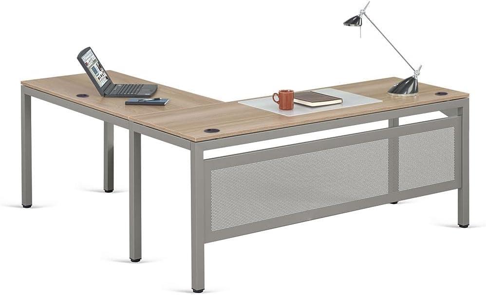 Signature Series At Work Reversible LShaped Desk  Espresso  Brushed Nickel, 72”W x 72”D
