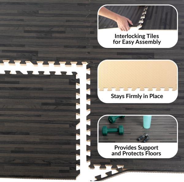 Stalwart EVA Foam Floor Tiles 6-Pack - 24 SQFT Woodgrain Puzzle Mats