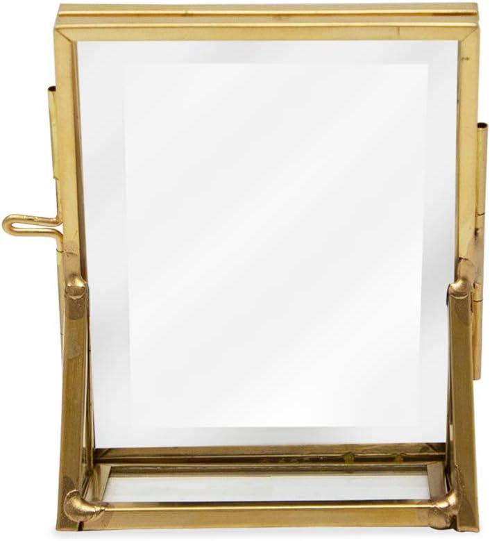 Isaac Jacobs 2x3, Antique Gold, Vintage Style Brass and Glass, Floating Photo Frame, Metal, Vertical, with Locket Closure and Angled Base