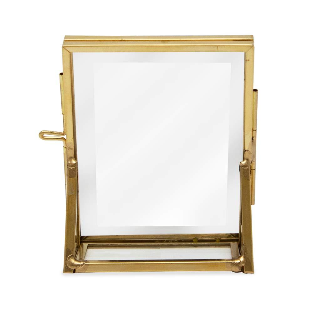Isaac Jacobs 2x3, Antique Gold, Vintage Style Brass and Glass, Floating Photo Frame, Metal, Vertical, with Locket Closure and Angled Base