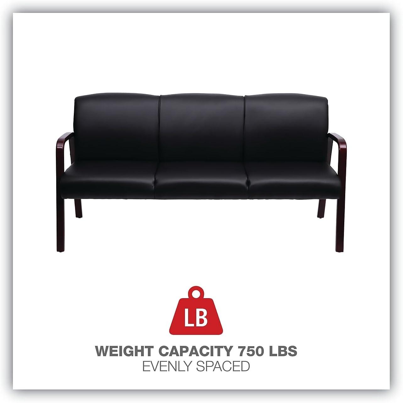 Alera ALERL2319M 65.75 in. x 26.13 in. x 33 in. Reception Lounge 3-Seat Sofa - Black/Mahogany