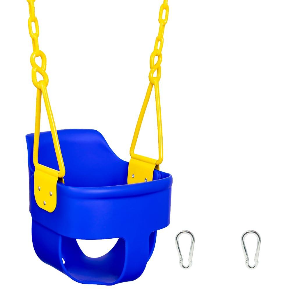 Premium High Back Full Bucket Toddler Swing Seat with Finger Grip, Plastic Coated Chains and Carabiners