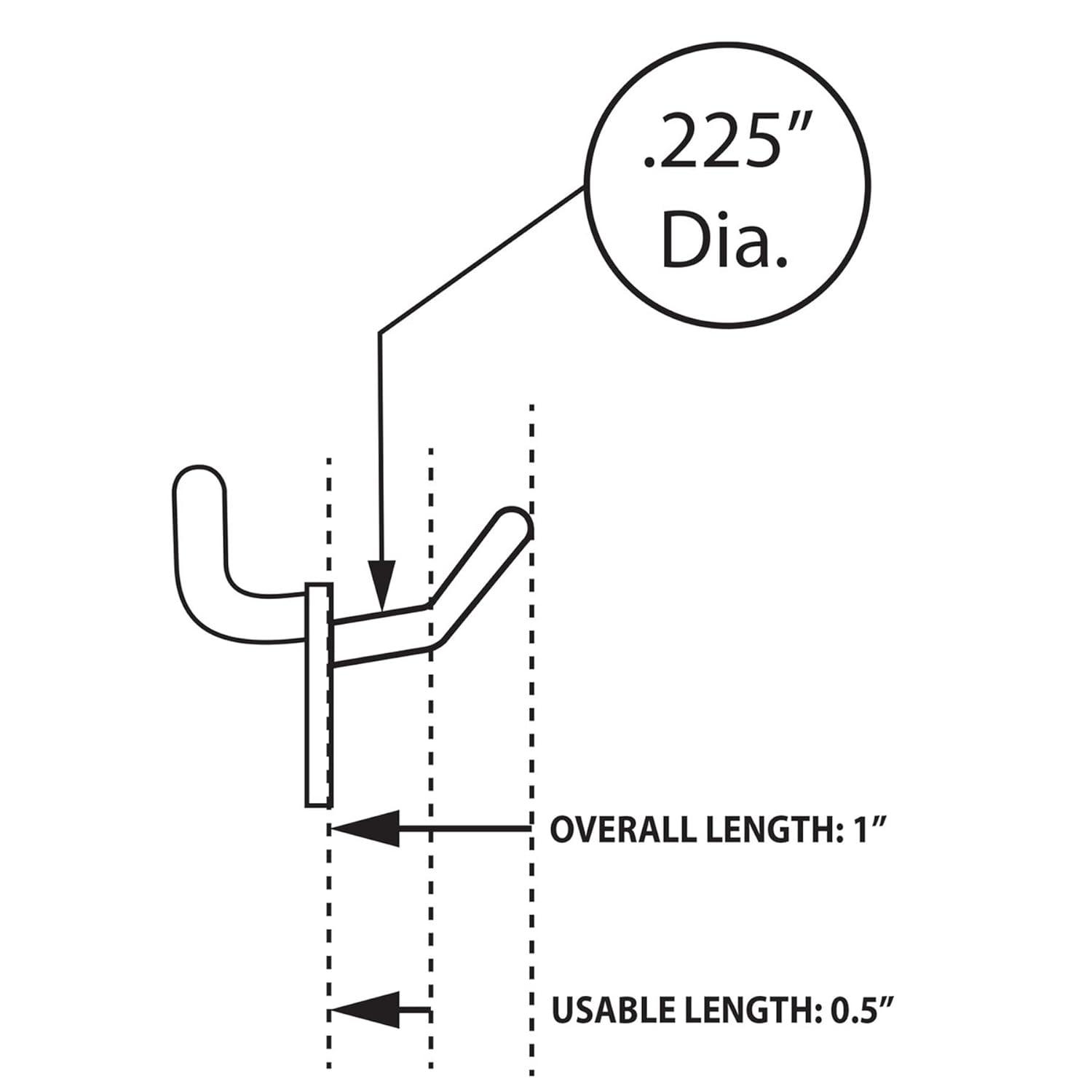 Azar Displays 1" Glass-Filled Nylon Hook: 0.225" Diameter, 50-Pack (Set of 50)