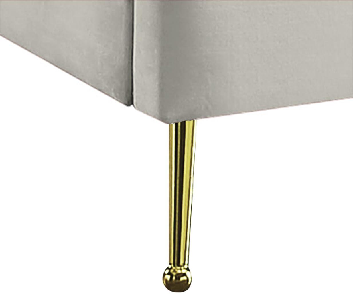 Meridian Furniture Contemporary Velvet Upholstered Platform Bed with Sturdy Gold Steel Legs and Deep Channel Tufted Headboard