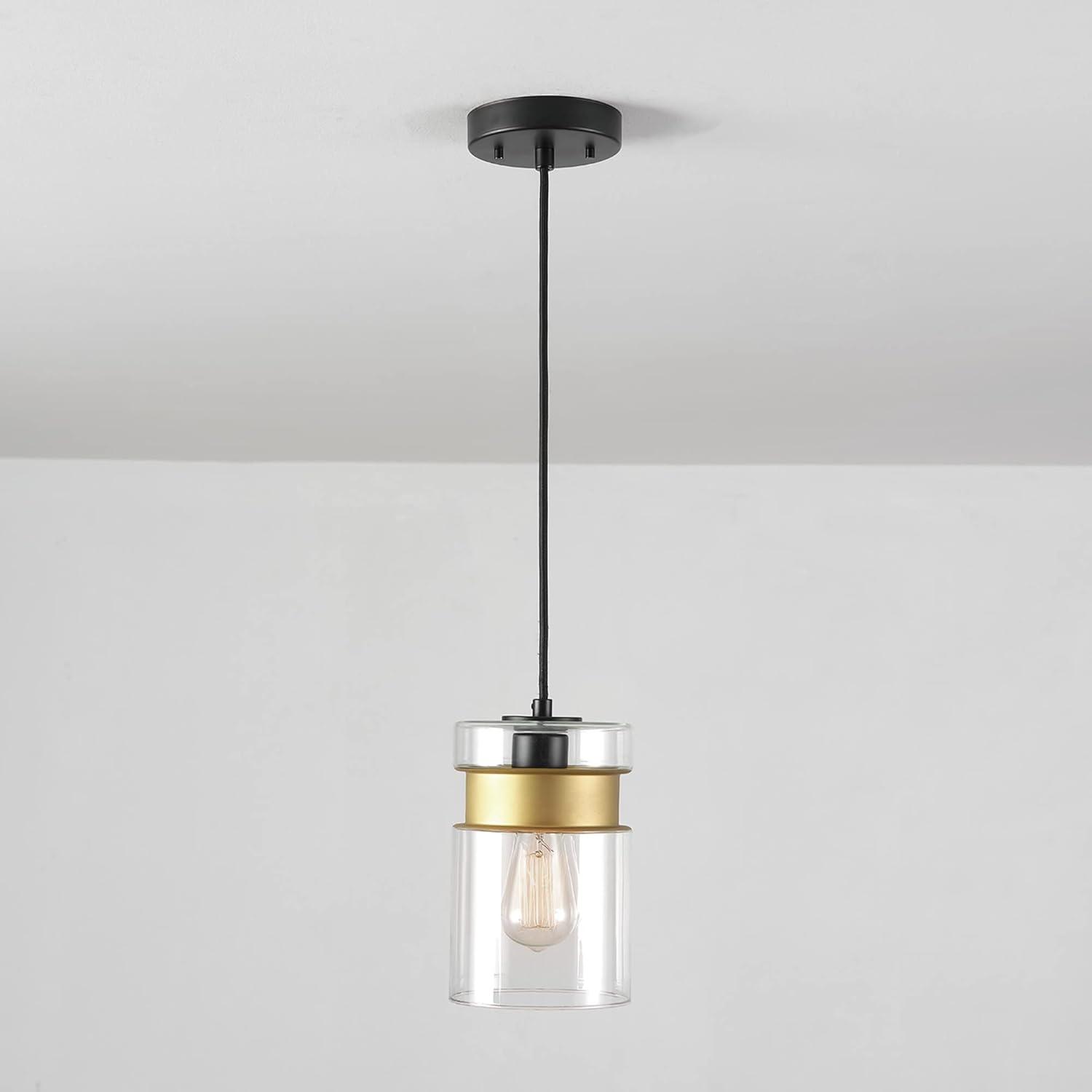 Globe Electric Dionne 1-Light Matte Black Pendant with Brass Accents and Clear Glass Shade, 61250