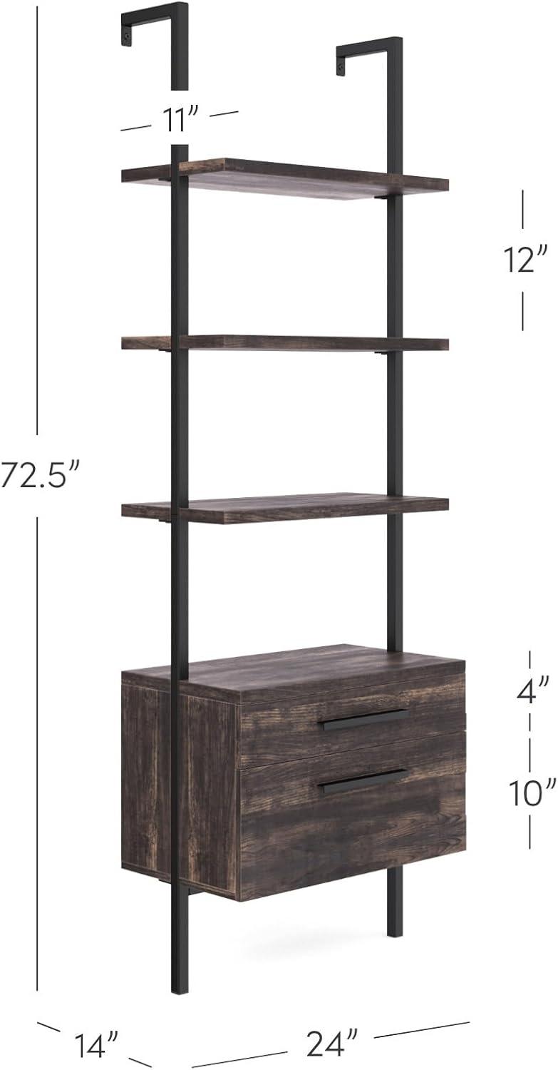 73" Wood Ladder Bookshelf with Storage - Nathan James