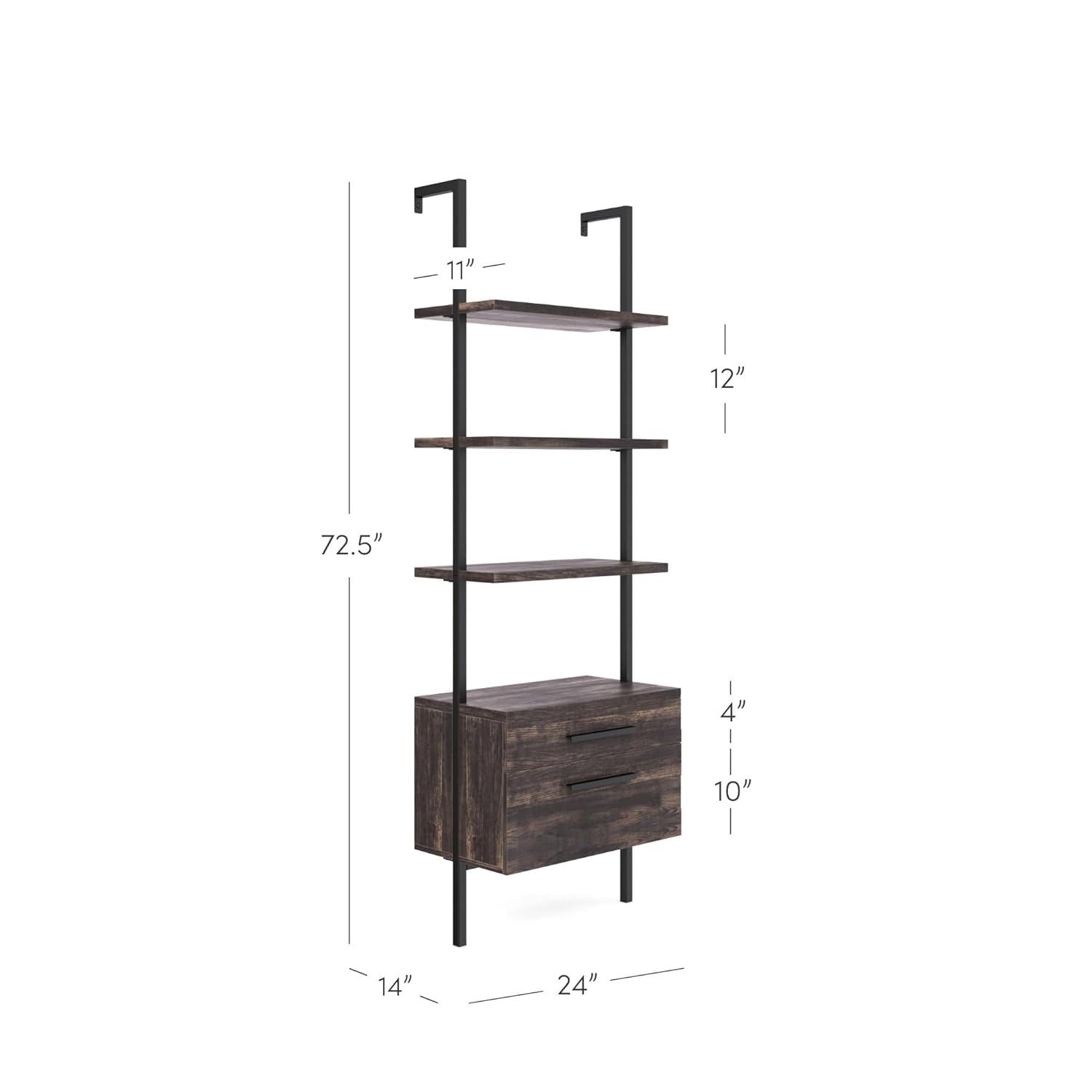 73" Wood Ladder Bookshelf with Storage - Nathan James