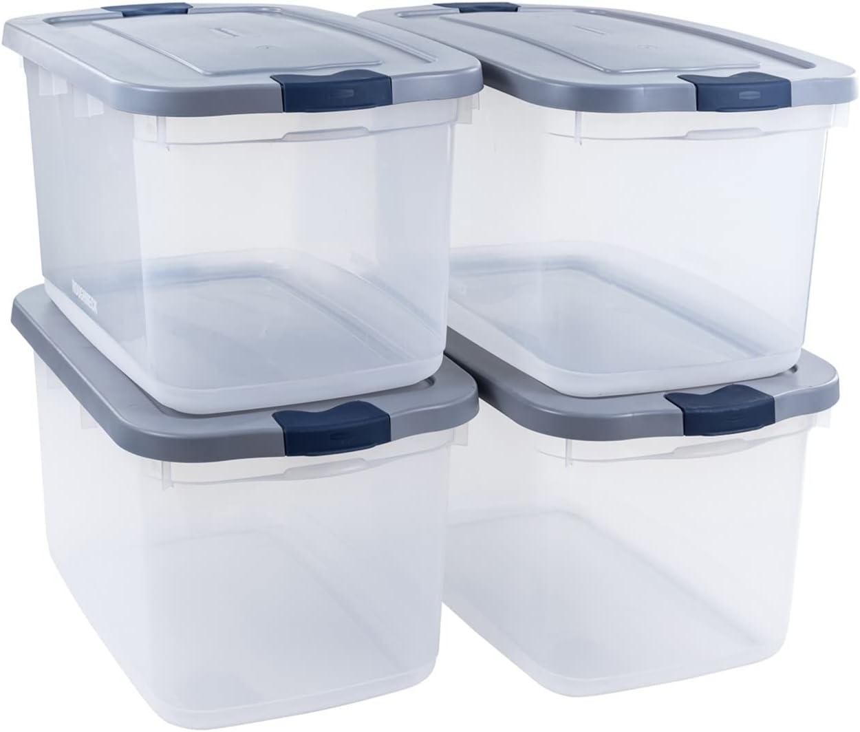 Rubbermaid Roughneck Clear 66 Qt. Plastic Storage Tote w/ Gray Lid, 4 Pack