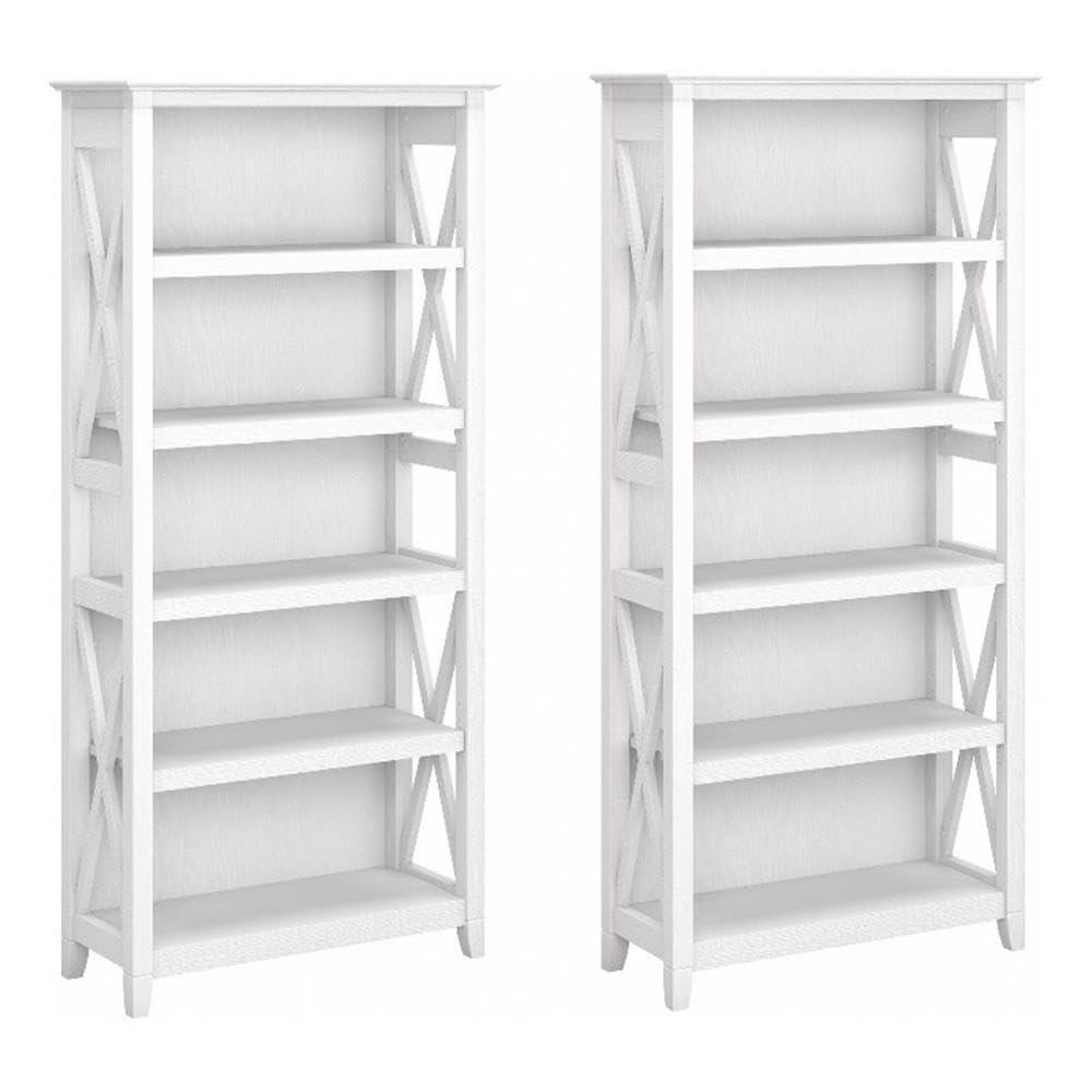 Pure White Oak Adjustable Tall 5 Shelf Bookcase Set