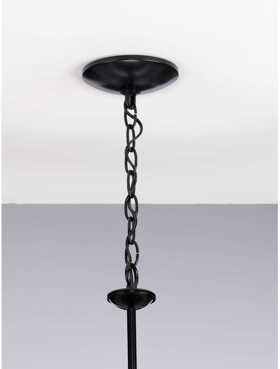 Progress Lighting, Drum Shade Collection, 5-Light Pendant, Black Finish, Harvest Linen Shade