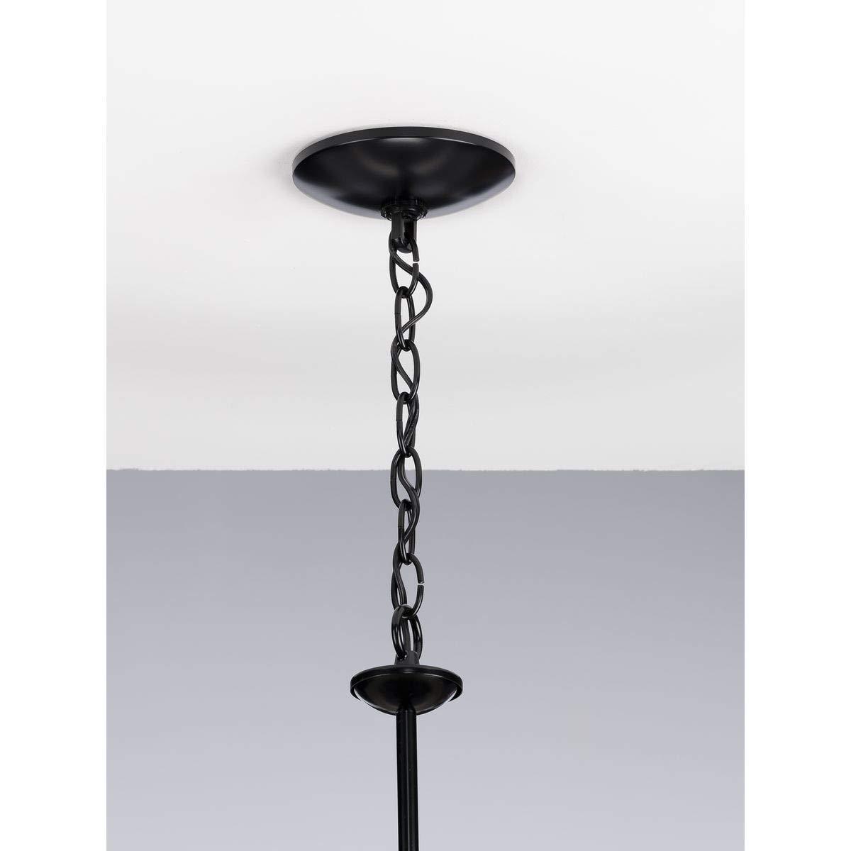 Progress Lighting, Drum Shade Collection, 5-Light Pendant, Black Finish, Harvest Linen Shade