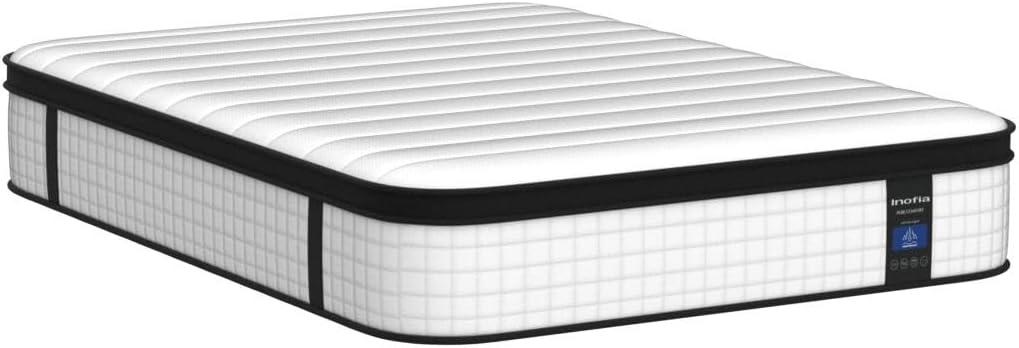 Inofia Queen Mattress, 12 Inch Hybrid Innerspring Double Mattress Cool Bed with Breathable Soft Knitted Fabric Cover, 101 Nights Trial