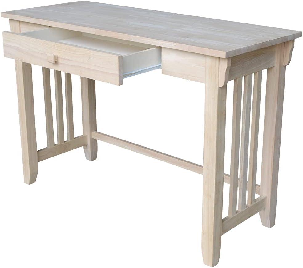 International Concepts Mission Desk with Drawer Unfinished: Mid-Century Modern Hardwood Office Workstation