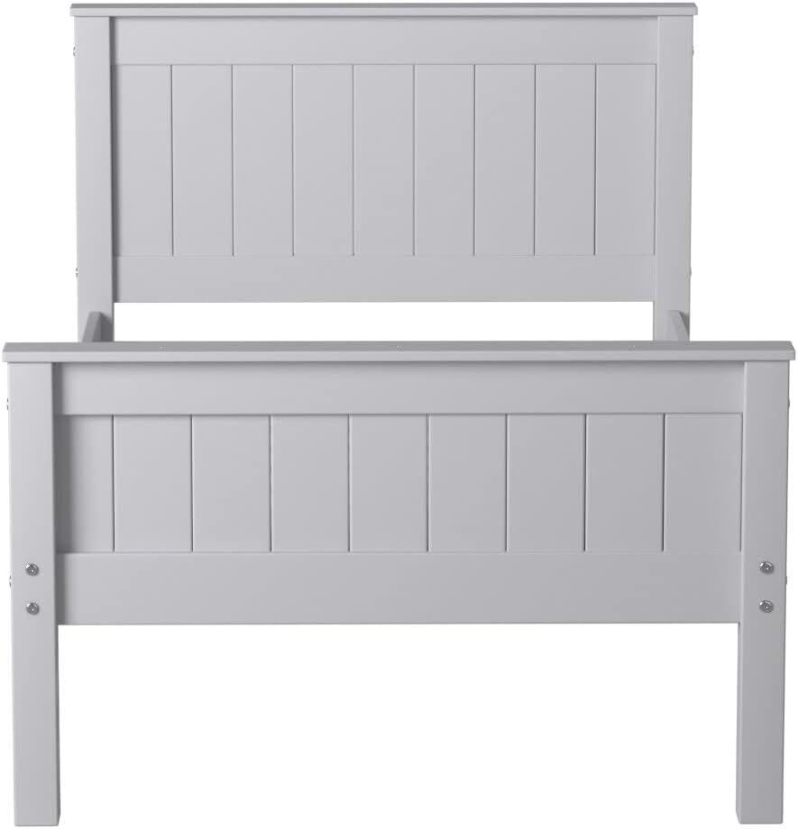 Alaterre Furniture Harmony Twin Bed, Sturdy Build for Youth Bedroom, Brazilian Pine, Headboard, Footboard, Side Rails, Slats, Dove Gray