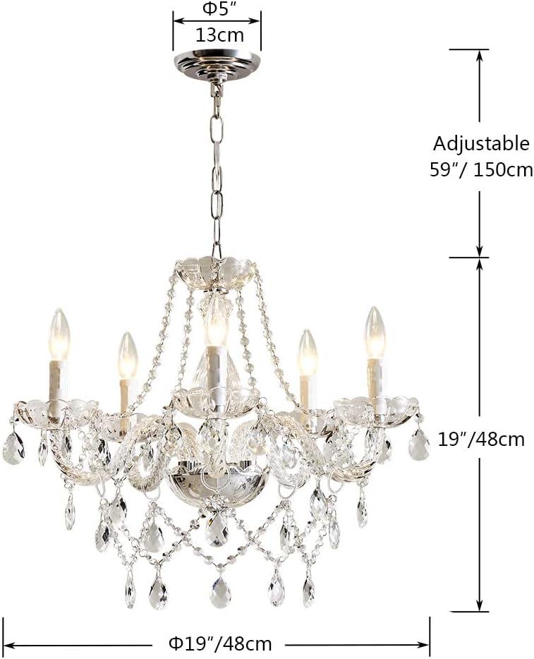 Elegant Chrome and Crystal 5-Light Candle Chandelier