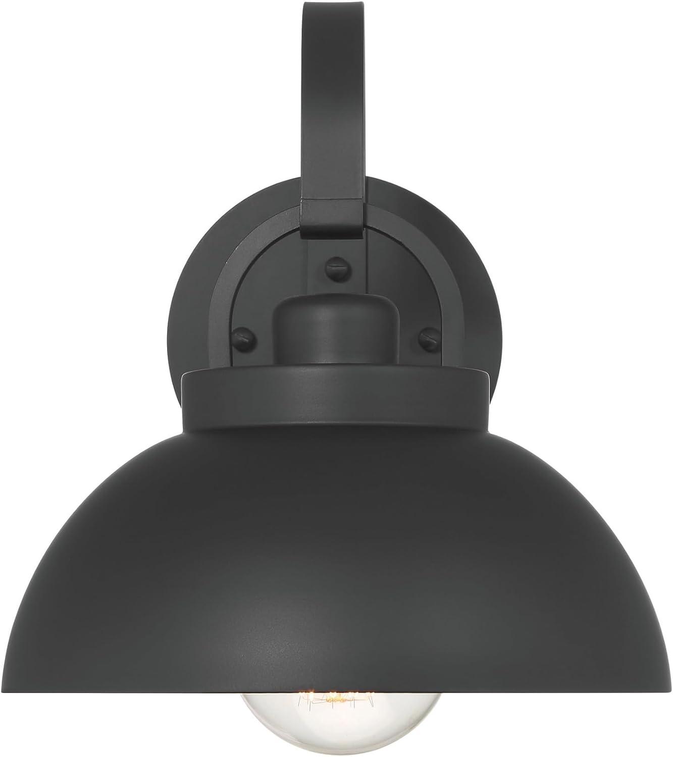 Robert Stevenson Lighting Easton Modern Farmhouse Metal Shade and Exposed Bulb Wall Mounted Outdoor Light Matte Black: ETL Listed, Steel Body