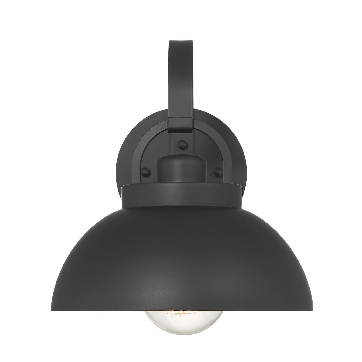Robert Stevenson Lighting Easton Modern Farmhouse Metal Shade and Exposed Bulb Wall Mounted Outdoor Light Matte Black: ETL Listed, Steel Body