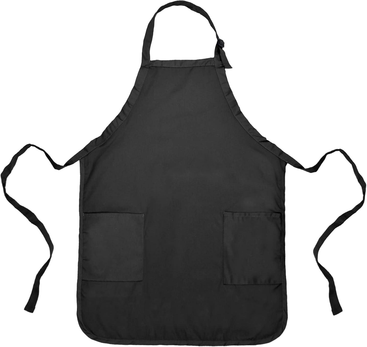 Dalix Waist Aprons Commercial Restaurant Home Bib Spun Poly Cotton Kitchen (3 Pockets) in Black