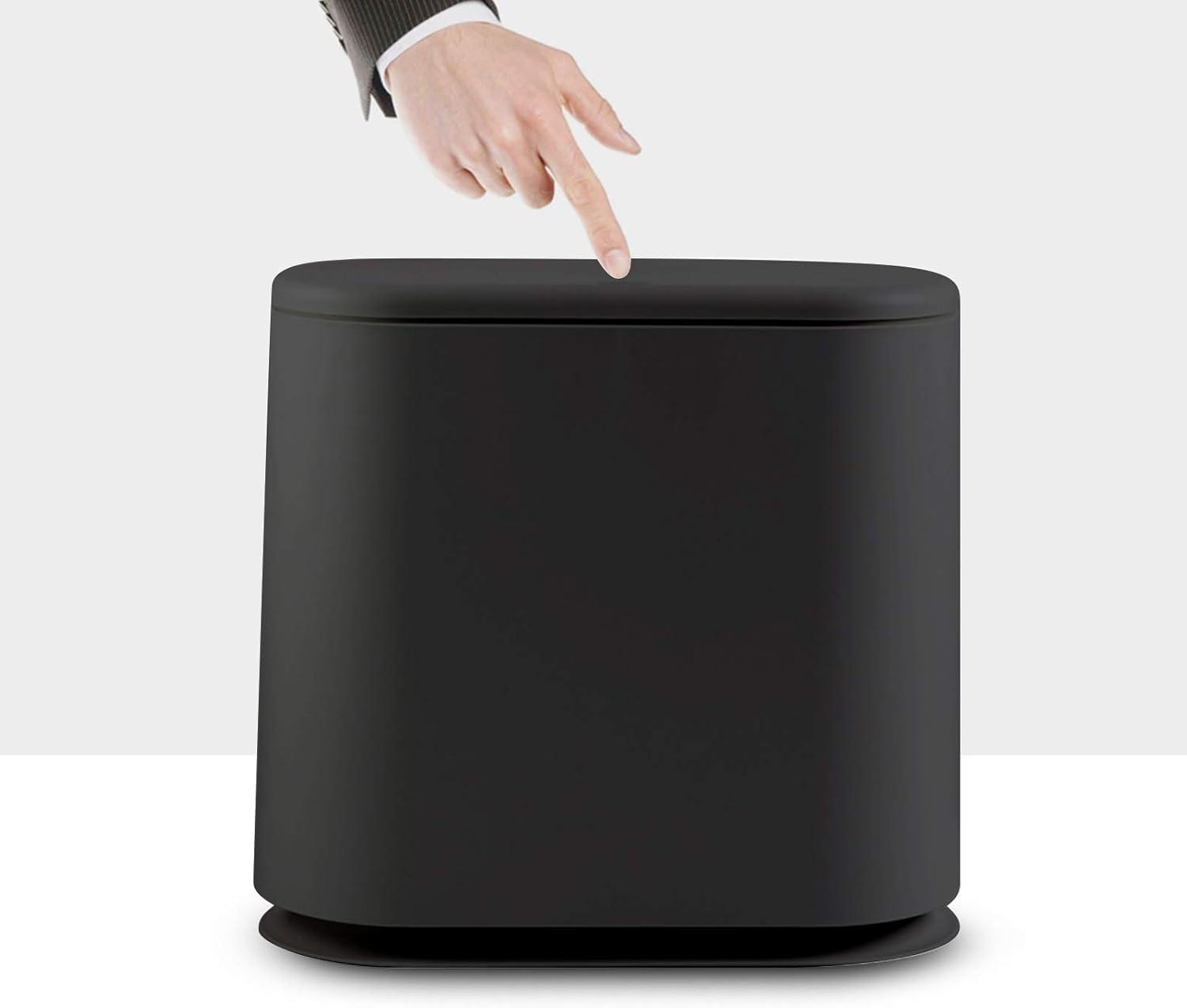 Matte Black Plastic Rectangular Bathroom Trash Can with Swing Lid