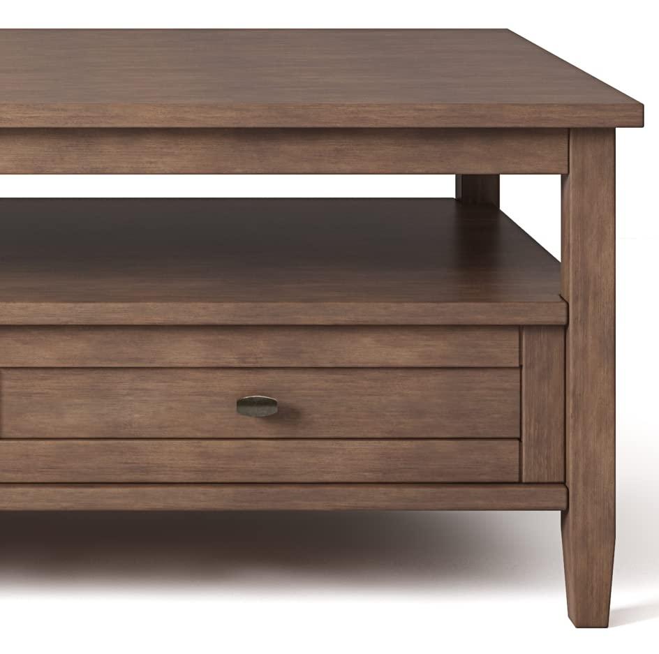 Simpli Home Warm Shaker 48"W Solid Wood Coffee Table with Two Storage Drawers and Open Shelf