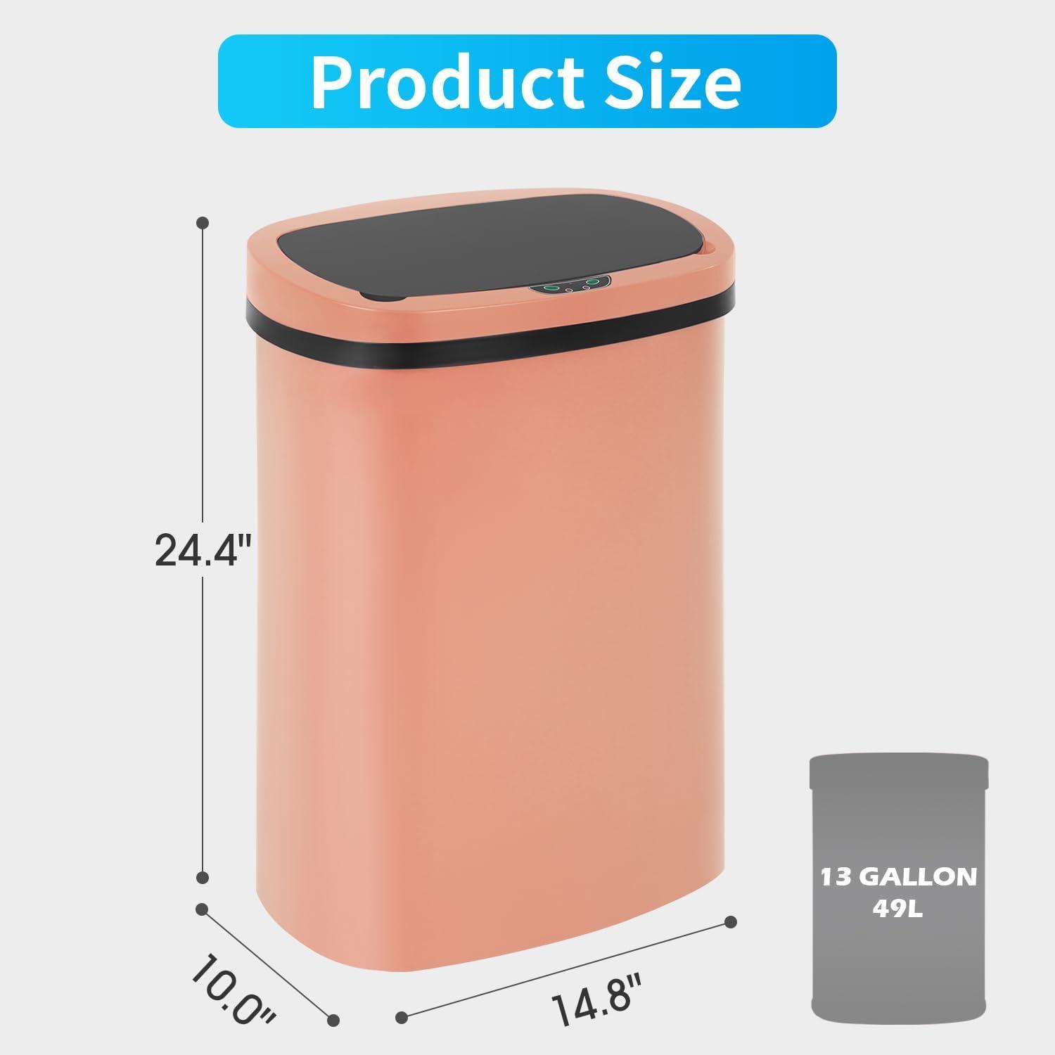 Pink Plastic Touchless Rectangular Kitchen Trash Can