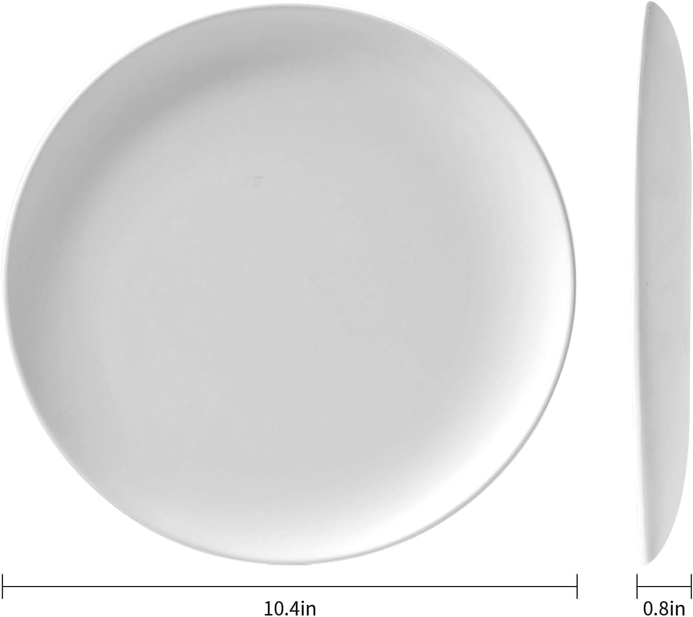 TP 10" Melamine Dinner Plates, 6-piece Plate Set Unbreakable Serving Dishes for Indoors and Outdoors, Dishwasher Safe, White