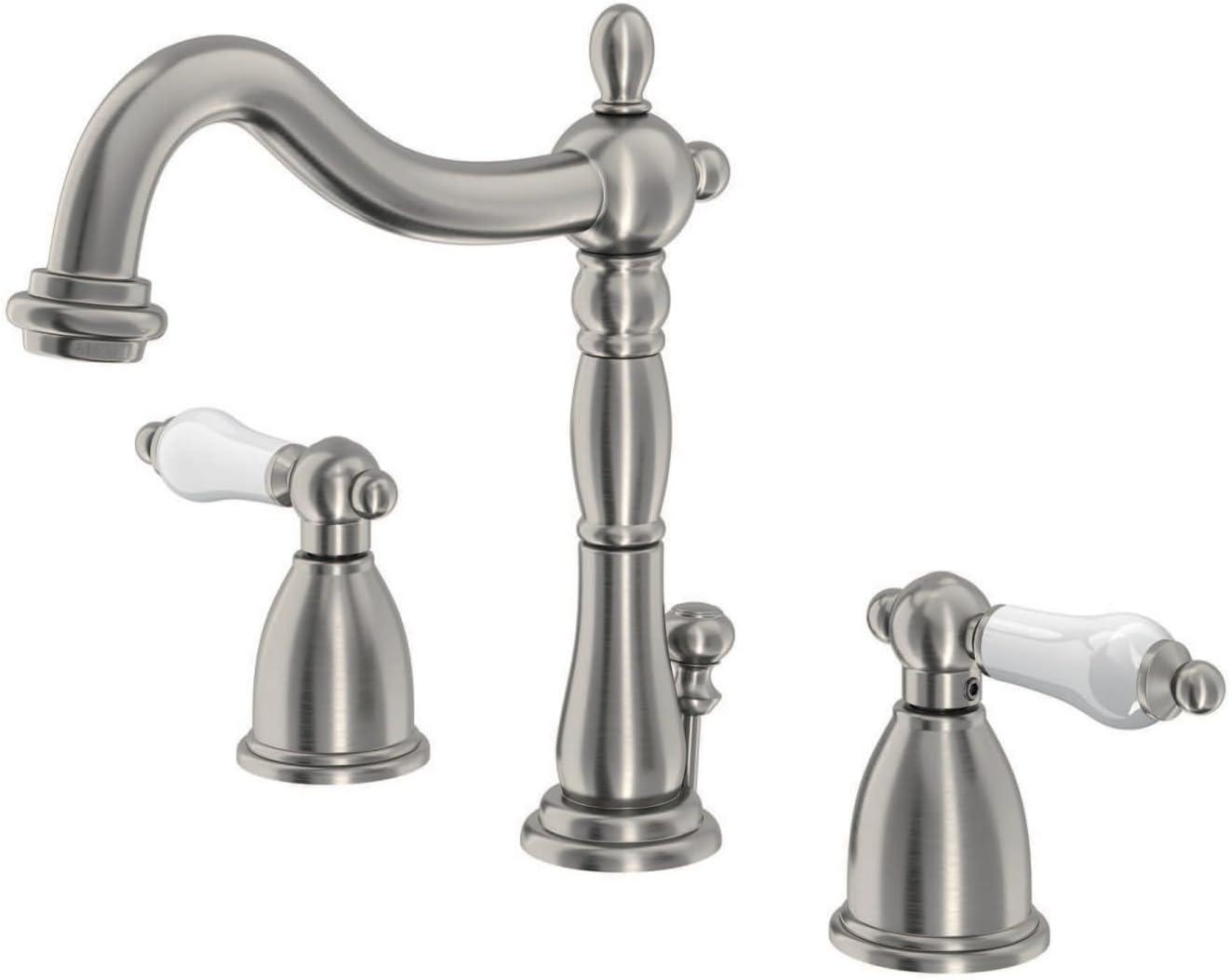 Kingston Brass Heritage Two-Handle 3-Hole Deck Mount Widespread Bathroom Faucet with Pop-Up Drain