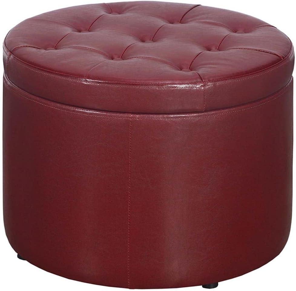 Burgundy Tufted Round Shoe Ottoman with 12 Compartments