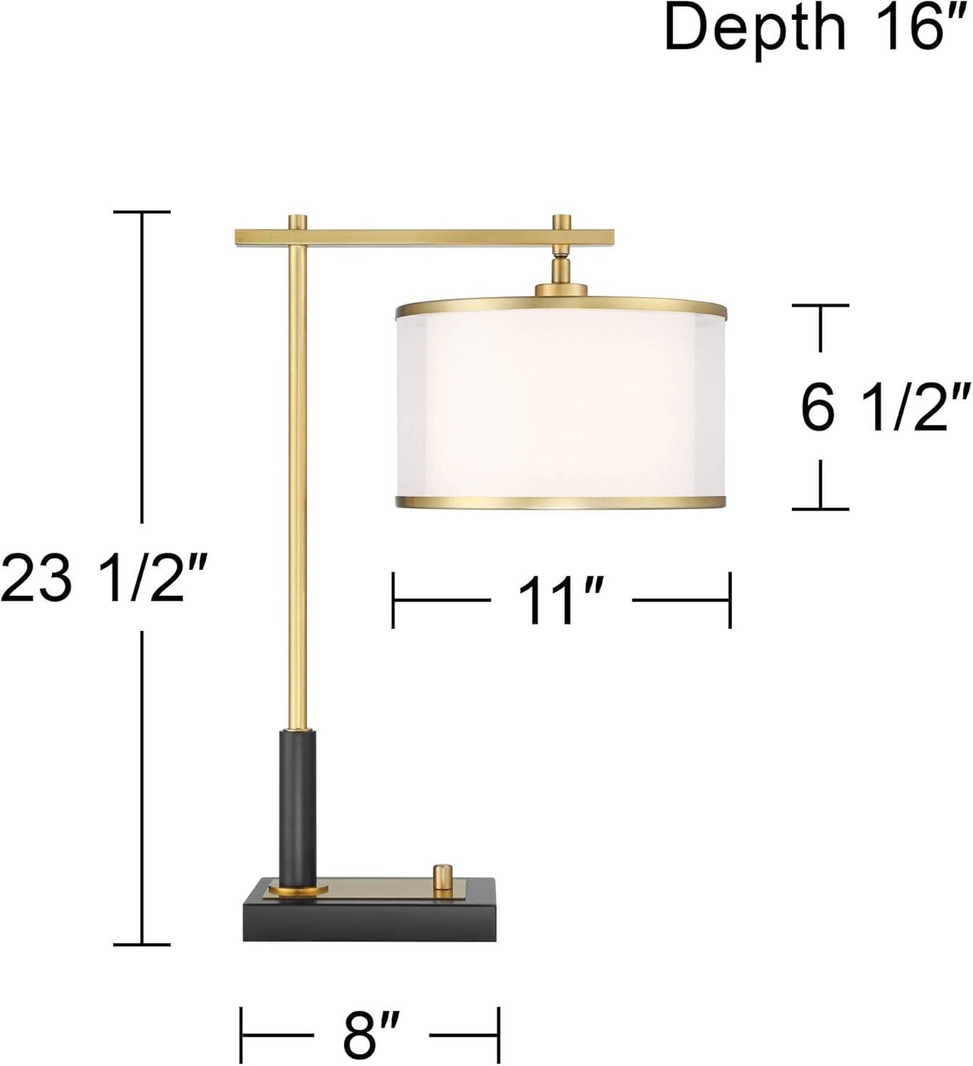 Hayven Black and Gold Metal Desk Lamps with Linen Drum Shades