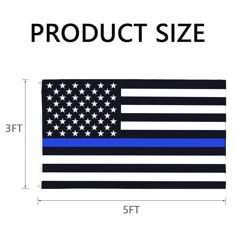 Thin Blue Line American Flags for Outside 3x5 US USA Police Flag Outdoor Vivid Color Fade Resistant Double Stitched Blue Line flag with Brass Grommets