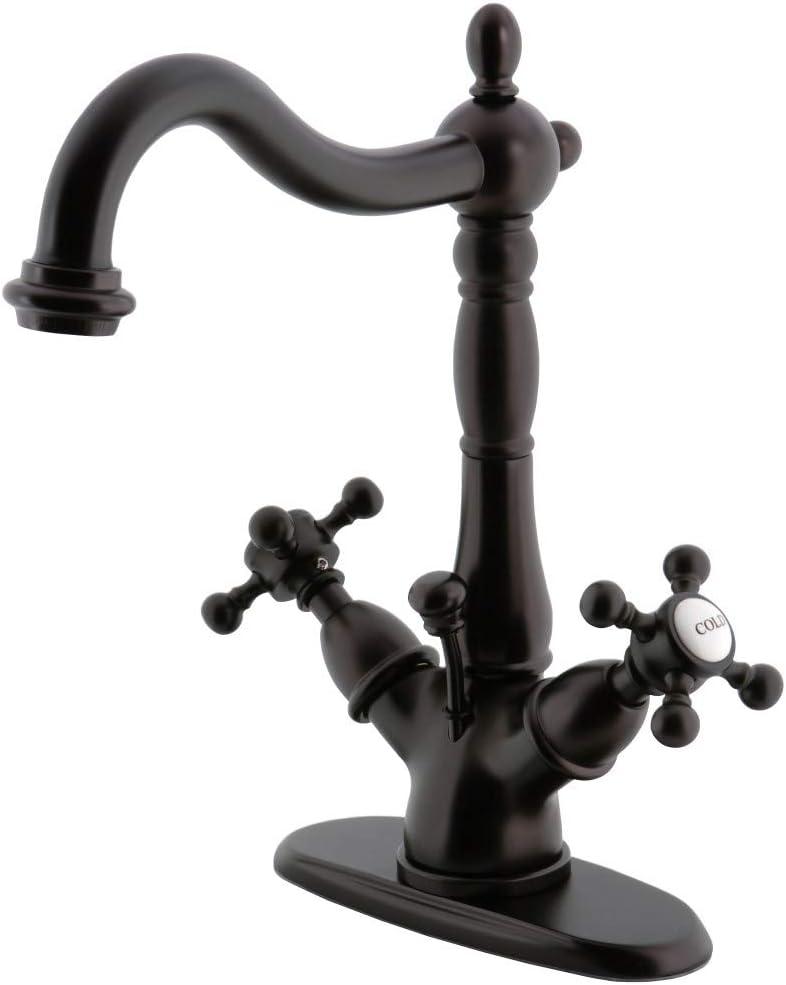 Kingston Brass Vintage Two-Handle 1-or-3 Hole Deck Mount Bathroom Faucet with Brass Pop-Up