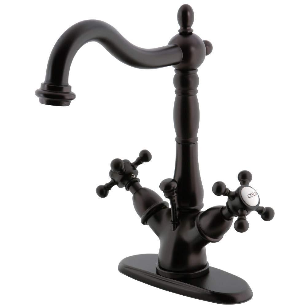 Kingston Brass Vintage Two-Handle 1-or-3 Hole Deck Mount Bathroom Faucet with Brass Pop-Up
