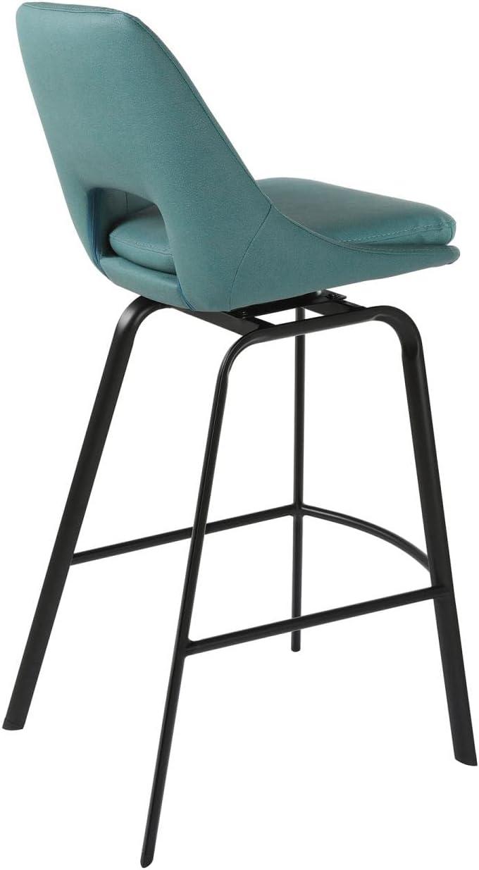 Carise 30" Blue Faux Leather Swivel Bar Stool with Black Metal Frame